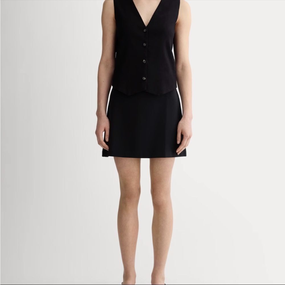 St. John Black Knit Wool A-Line Mini Stretch Skirt